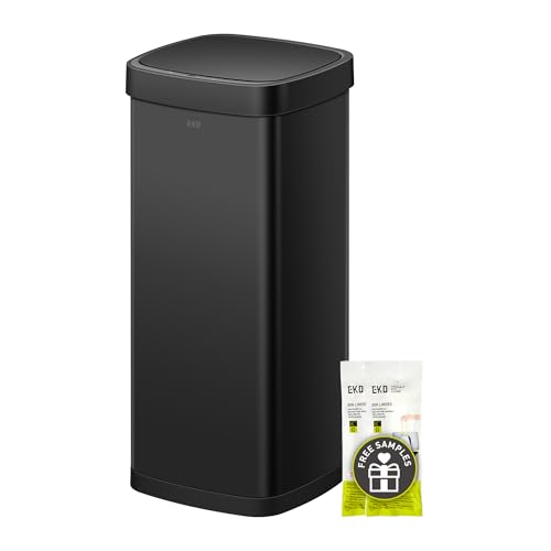 Image of EKO EcoSmart 80L / 21.1 Gallon Motion Sensor Trash Can or Recycling Bin - Tall, Large Touchless Kitchen Garbage Bin with Soft-Close Lid for Home or Office, Brushed Stainless Steel, Matte Black