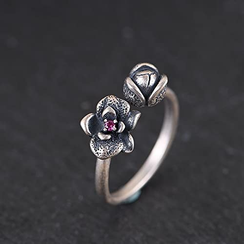 Bague fleurs S925 anneau réglable anti-stress taille universelle