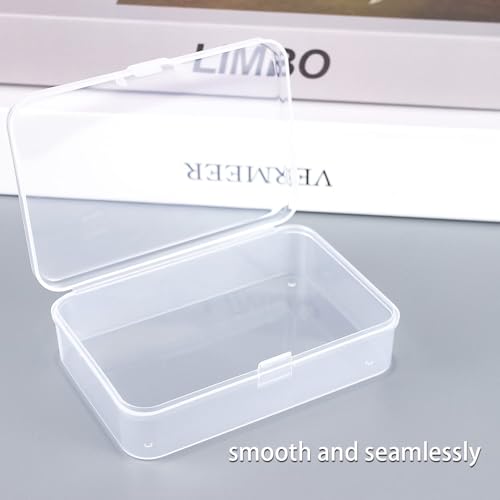 Image of DUOFIRE 6 Pcs Mini Plastic Storage Containers Box with Lid, 3.5x2.4x0.9 Inches Clear Rectangle Box for Beads, Jewelry, Game Pieces, Business Cards, and Craft Accessories