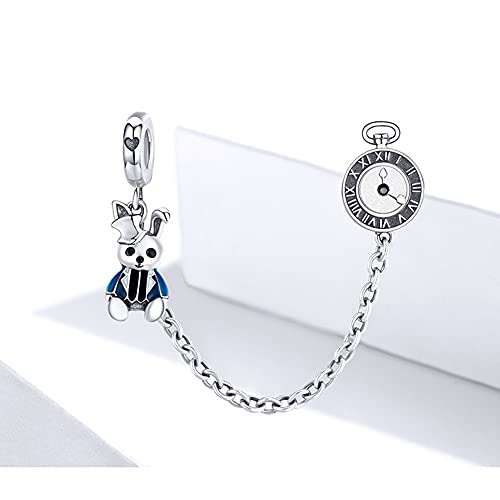 Image of ARTCHARM Heart Safety Chain Charm 925 Sterling Silver Beads fit European Charms Bracelet & Necklace