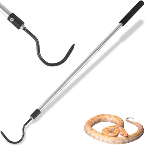 Gzlozak Snake Hook for Ball Python 35-65 Reptile Snake Hook Heavy Duty Long for Python Rattlesnakes Rattle Copperhead Removal with Sponge Grip and Stainless Steel Rubber Tip Hook