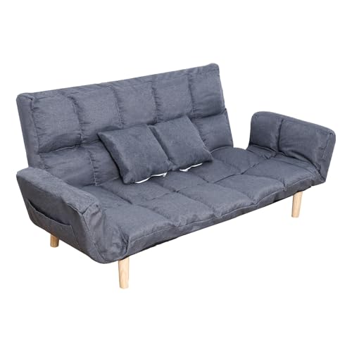 Makamsui Loveseat Relax-Sofa, 137,2 cm, modernes umwandelbares Schlafsofa mit Armlehnen, Stauraum für kleinen Raum, 2-Sitzer-Sofa mit Holzbein, für Schlafzimmer, Wohnzimmer, Grau