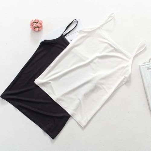 2 Pack Cotton Lace Camisole Tops for Womens Tank Tops Cami Undershirt with Flower Lace on Neckline2