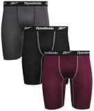 Reebok Men's Compression Long Length Performance Boxer Briefs (3 Pack), Size X-Large, Grey/Black/Purple