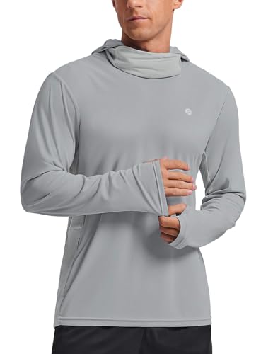 Image of PINSPARK UPF 50+ Sun Protection Hoodie Men with Mask Quick Dry Long Sleeve Fishing Hiking Shirts UV Rash Guard Lightweight