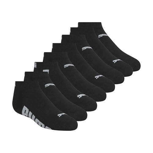 PUMA 8 Pack Boys' Low Cut Socks, Black Grey, 7-8.5