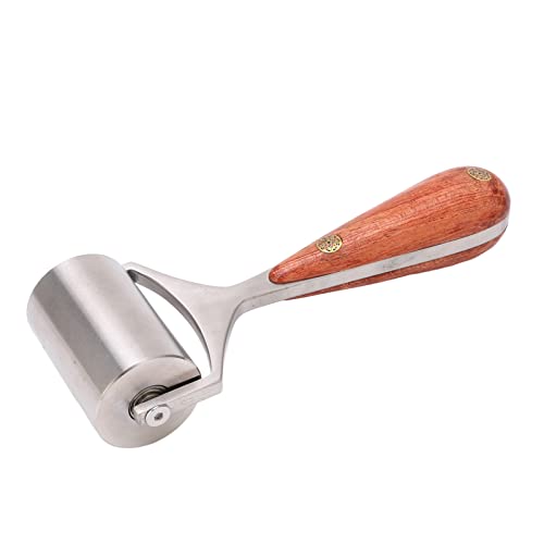 Leather Press Roller, 6.29in Leathercraft Glue Laminating Roller with Wooden Handle Stainless Steel Leather Edge Creaser and Smoother