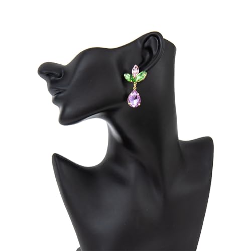 coadipress Crystal Dangle Earrings for Women Cluster Leaf Art Rhinestone Earrings Sparkly Colourful Rhinestone Stud Earrings Dainty Green Leaf Crystal Dangle Earrings Wedding Party Jewelry Gift4