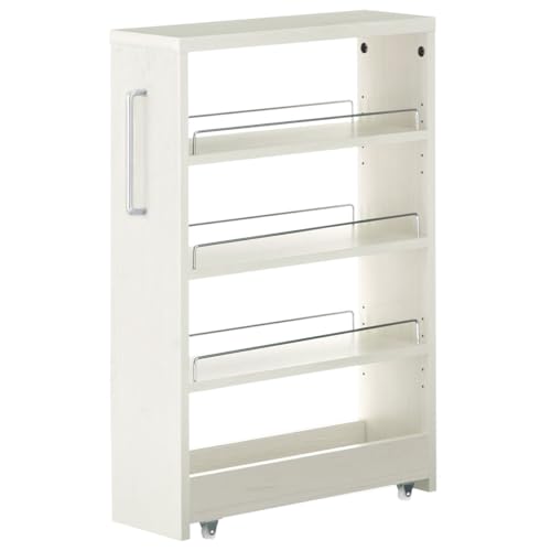 ぼん家具 [完成品+設置] 隙間収納 18cm キッチンワゴン スリム キャスター付き すき間ラック ロ―タイプ 冷蔵庫横 収納 キッチン 洗面所 省スペース ホワイトウッド