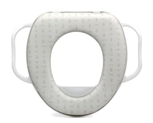 Kiokids | Reductor WC Gris con Asas para Niños +12 Meses | Acolchado y Seguro | Fácil de Limpiar | Asas para Mayor Comodidad | Protector de Salpicaduras | Compatible con Inodoros Estándar