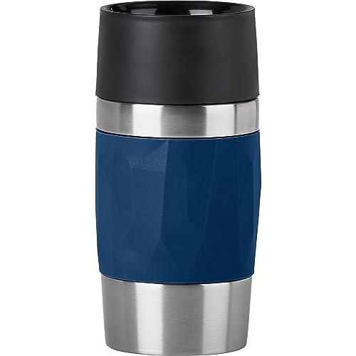 Emsa N21608 Travel Mug Compact Thermo-/Isolierbecher aus Edelstahl, 0,3 Liter, 3h heiß, 6h kalt, 100% dicht, auslaufsicher, spülmaschinengeeignet, 360°-Trinköffnung, Dunkelblau