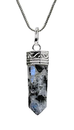 Rainbow Moonstone Crystal Pencil Point Pendant Necklace with Adjustable Cord - Natural Healing Crystals and Stones for Men, Women