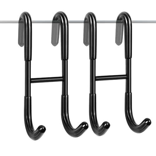 RICHMIRTH Bathroom Frameless Glass Shower Door Over Door Hooks, 2-Pack No Drill No Stick Over Glass Door Brushed Nickel Hooks for Bathrooms, Squeegee (Black)