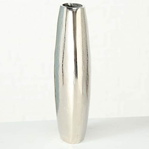 Modern Silver Sculptural Table Vase, Metal, Tall, Slim-Line, Hand Made, Cast Aluminum, 2.5 L X 4.25 W X 8.75 H Inches (17.0 L X 6.0 W X 22.0 H Cm). #TOP4