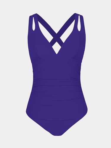 Image of CUPSHE Women's One Piece Swimsuit Tummy Control Deep V Neck Double Straps Crisscross Back Tie Bathing Suit