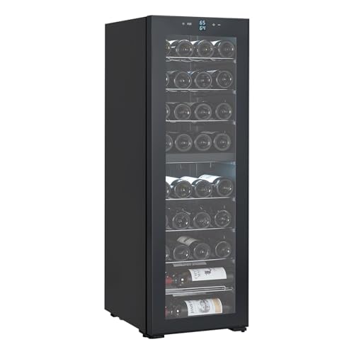 Image of Garvee Wine Cooler Refrigerator, Freestanding Compressor Wine Cellar, Compact Design, Single Glass Door, 32 Bottles, Digital LED Touch Control 41℉-64℉, for Red, White, Champagne or Sparkling Wine