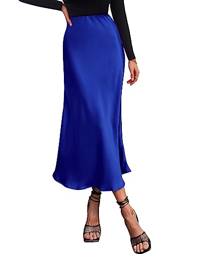 Image of BTFBM 2026 Summer Womens Skirts Silk Elegant High Waist Flowy Long Satin A-Line Midi Skirt Cocktail Wedding Party