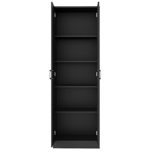 Panana Wooden Storage Cabinet, Freestanding Tall Kitchen Cupboard Sideboard Organizer Unit With 2 Doors & Adjustable Shelves, High Utility Cabinet for Living Room, Bedroom, Kitchen and Hallway (Black) - Image 7