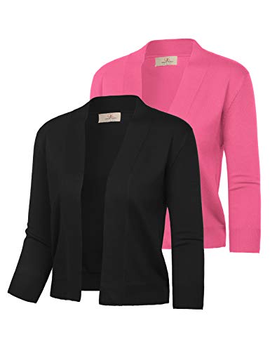 GRACE KARIN Women 2 Pack 3/4 Sleeve Cardigan Sweater Cropped Shrug for Dress Tops S-2XL