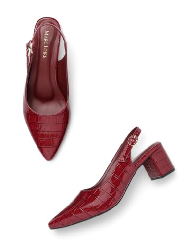 Marc Loire Women's Pointed Toe Block Heel Pumps with Adjustable Slingback for Office, Party and Formal Occasions (Maroon, UK Footwear Size System, Adult, Women, Numeric, Medium, 8)