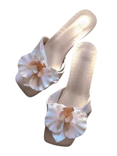 GORGLITTER Women's 3D Flower Heeled Wedding Sandals Square Open Toe Twist Dressy Trendy Summer Heels