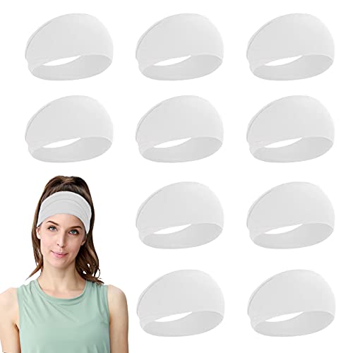 10PCS Women Elastic Yoga Hair Bands Solid Color Headbands , KALYLOC Wide Headbands for Sweat Head Bands Durable Soft Stretchy Head Wraps, Women Headbands Summer Turban for Sports Running(White)