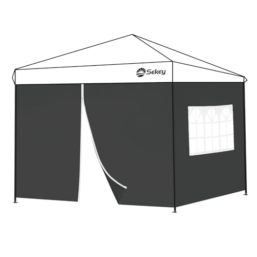 Sekey 2PCS Seitenwände für Pavillon 3x3 Wasserdicht Winterfest, Seitenwände für Pavillon Partyzelt Gartenzelt 3x3m, 1 Fenster 1 Tür, Grau (Schwarz, 1 Fenster 1 Tür)