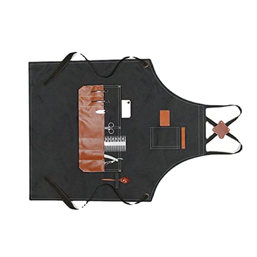 Delantal negro impermeable con bolsillos para barberos y carpinteros profesionales 7