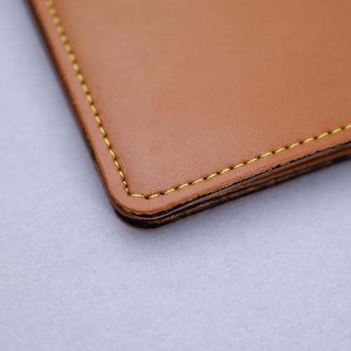 Image of Teak Wood Customized Leather Wallet Pen Keychain Gift Set for Men with Name, Personalized Brown Purse Combo, Stylish Gift for Husband, Boyfriend - Mens Wallets, Wallets for Man, Men Wallet (Orange)