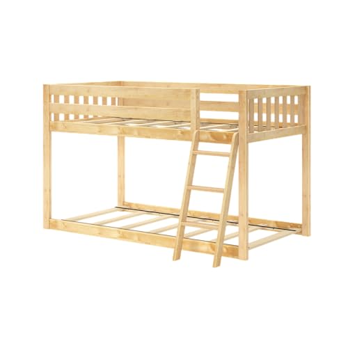 Image of Max & Lily Fundamental Twin Low Bunk Bed, Kids Solid Wood Modern Bed Frame with Strong Wooden Slats, Non-Toxic Finishes, High Weight Capacity, Natural