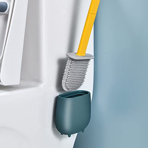 Brosse WC silicone nettoyage 360 degrés balayette bleue avec socle