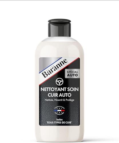 BARANNE Nettoyant Soin Cuir Auto – Nettoie, Nourrit & Protège – Surfaces en Cuir – Tous coloris – Voiture, Moto & Equipements pour Moto - Fabriqué En France - Flacon 150mL