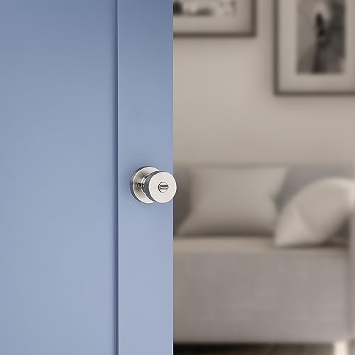 Image of Kwikset Pismo Door Knob Set, 10 Pack with 5 Non-Locking Passage and 5 Locking Keyless Privacy Handles, with Round Rose, Featuring Microban Protection in Satin Nickel