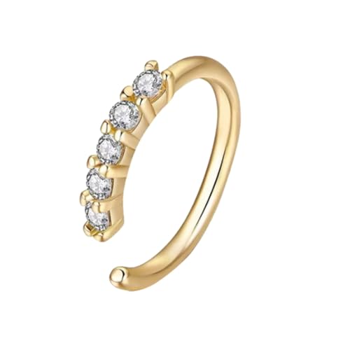 cfpqv Anillo de nariz ligero y lujoso en forma de C con incrustaciones simples, clavo de la fosa nasal de oro blanco continuo para mujeres para hombres (dorado, talla única), Metal, Sin gemas