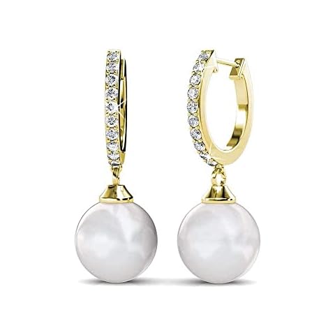 Cate & Chloe Daphne 18K White Gold Dangle Earrings with Crystals and Pearl, Silver Drop Earrings for Women, Metal, Cubic Zirconia Cover