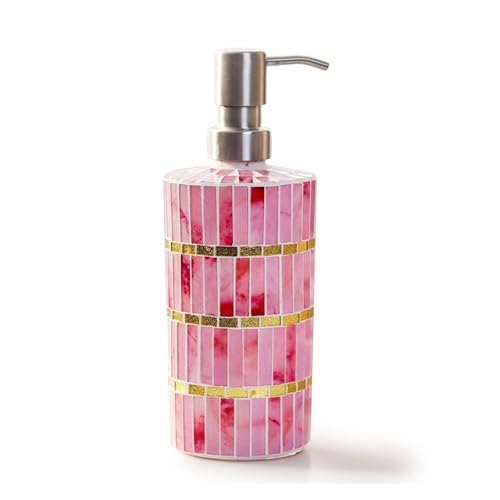 Dispensador de Gel de Ducha Dispensador de jabón Hecho a Mano, Vidrio Mosaico, líquido Recargable Acero Inoxidable for baño Decoración estética para el baño(Pink)