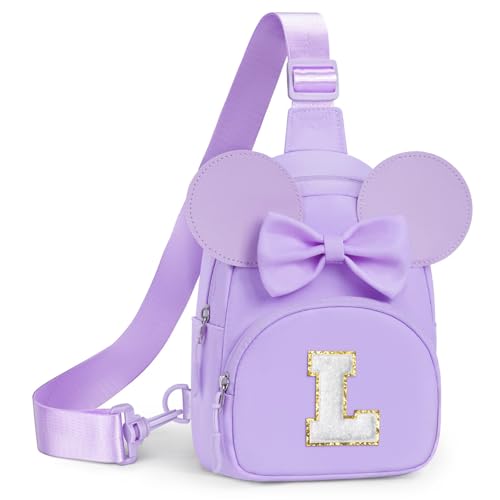 Image of YOOLIFE Little Girl Purse for 2 3 4 5 6 7 8 Year Old Girls Kids Birthday Gifts, Initial Small Sling Bag Crossbody Bag for Girls, Fanny Pack for Girl Trendy Stuff, Waist Pack Fashion Stuff, Purple (L)