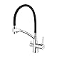 Ibergrif M22128-2 - 3 Wege Küchenarmatur, Spültischbatterie mit Schwarz Flexibler Auslauf und Brause, Wasserhahn Küche, Chrom, Silver