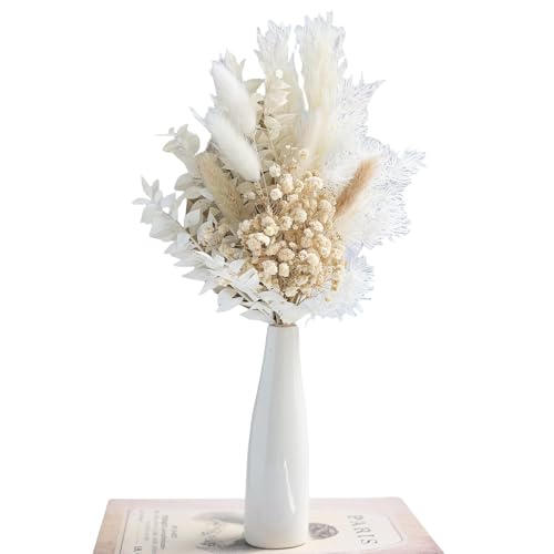 xin's convey Dried Flowers with Ceramic Vase,Dried Pampas Grass Bouquet, Dried Flowers for Boho Home Decor,Farmhouse Party Decorations, Wedding Table Centrepieces. (Brown)