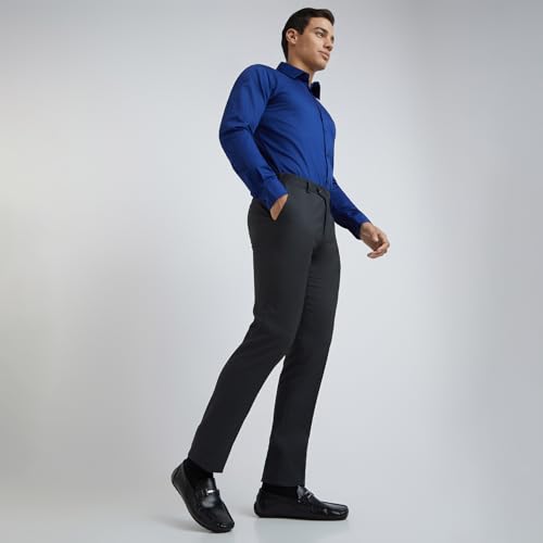 Image of Raymond Men Slim Fit Structure Pattern Poly Viscose Lycra Blend Flat Front Formal Trouser