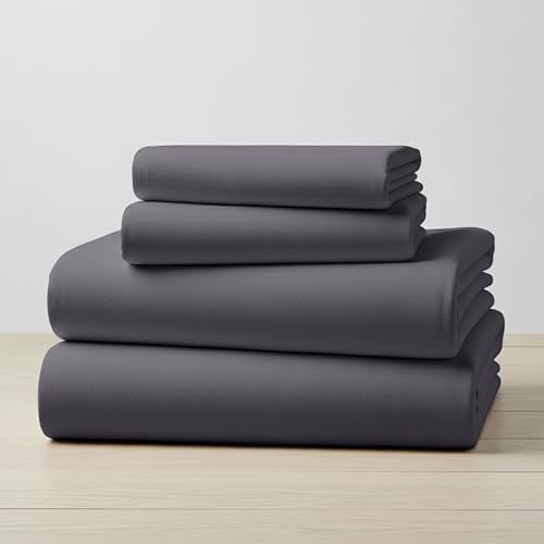 Mellanni Flannel Bed Sheet Set - 4 Piece Luxury 100% Heavyweight 180GSM Cotton - Cozy, Soft & Breathable - Deep Pockets with All-Around Elastic - Warm & Comfortable (Queen, Gray)