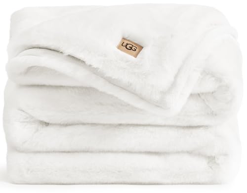 UGG Plush Faux Fur Throw Blanket Reversible Medium Weight Luxury Soft Throw Blankets for Bed or Chair, Hypoallergenic, Machine Washable, Home Decor, 50-inch x 70-inch, White Snow (Euphoria)