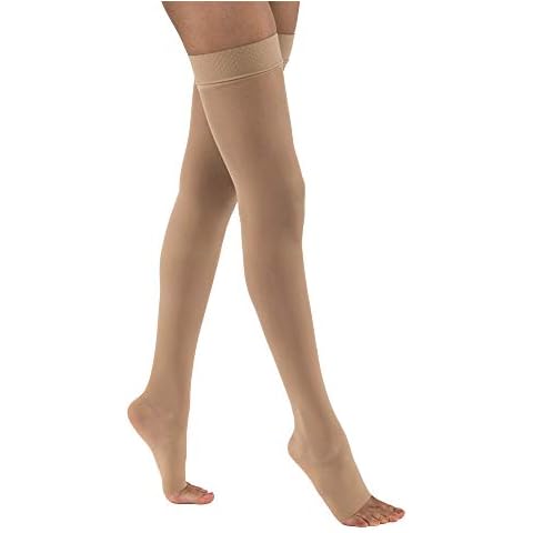 JOBST UltraSheer Thigh High with Silicone Dot Top Band, 15-20 mmHg Compression Stockings, Open Toe, Medium, Natural Cover