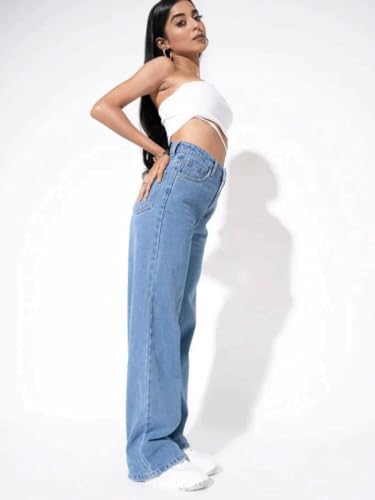 Image of Glossia Denim Baggy Jeans for Women | Stretchable High Waist Straight Fit Jeans for Women | High Rise Stretch Denim | Loose Fit Plus Size Denim (Sizes - 24 to 44) WJ11-1205-$