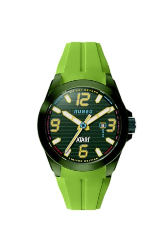 Nubeo Atari Rainbow NB-6121 Montre automatique pour homme avec bracelet en caoutchouc 48 mm, Pin Pixel