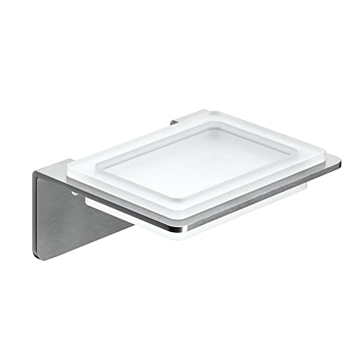 WEISSENSTEIN Porte Savon en Verre Et INOX - Support Mural Adhésif - Salle De Bains - sans Trou Et Perçage