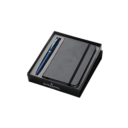 Image of Sheaffer 100 Fountain Pen | G9371 Satin Blue with PVD Blue Trims | Medium Nib Fountain Pen with Small Notebook | Premium Gift Sets