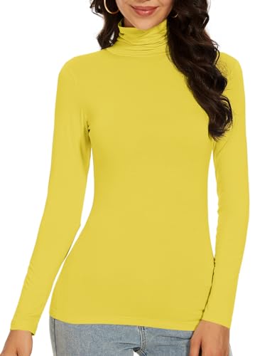 Women's Turtleneck Long Sleeve Thermal Tops Slim Fitted Lightweight Thin Basics Layer Tshirt (XS-2XL)2