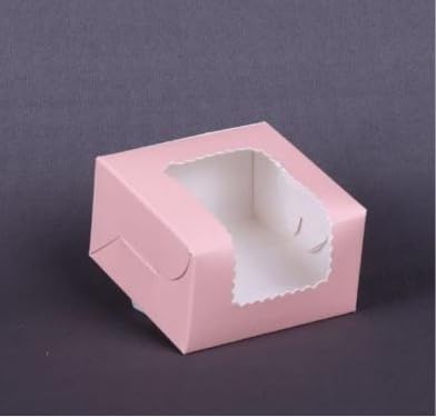 raama Rama Packaging Bakery Boxes with Window Brownie Boxes for - Cookies Baked Goods Pastries Pie Donuts Macaron Cupcake Small Cakes Kraft Paper Treat Boxes, Peach (3" X 3" X 1.75", Pack of 20)