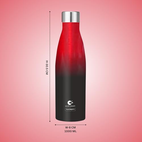 Image of Clay Craft Vacbott Gerald Double Tone Double Walled|18 Hours Hot and 24 Hours Cold Vacuum Insulated|Thermosteel|Flask 1000ml|2 Pcs, Steel Bottles for Travelling|BIS Certified|1Year Limited Warranty